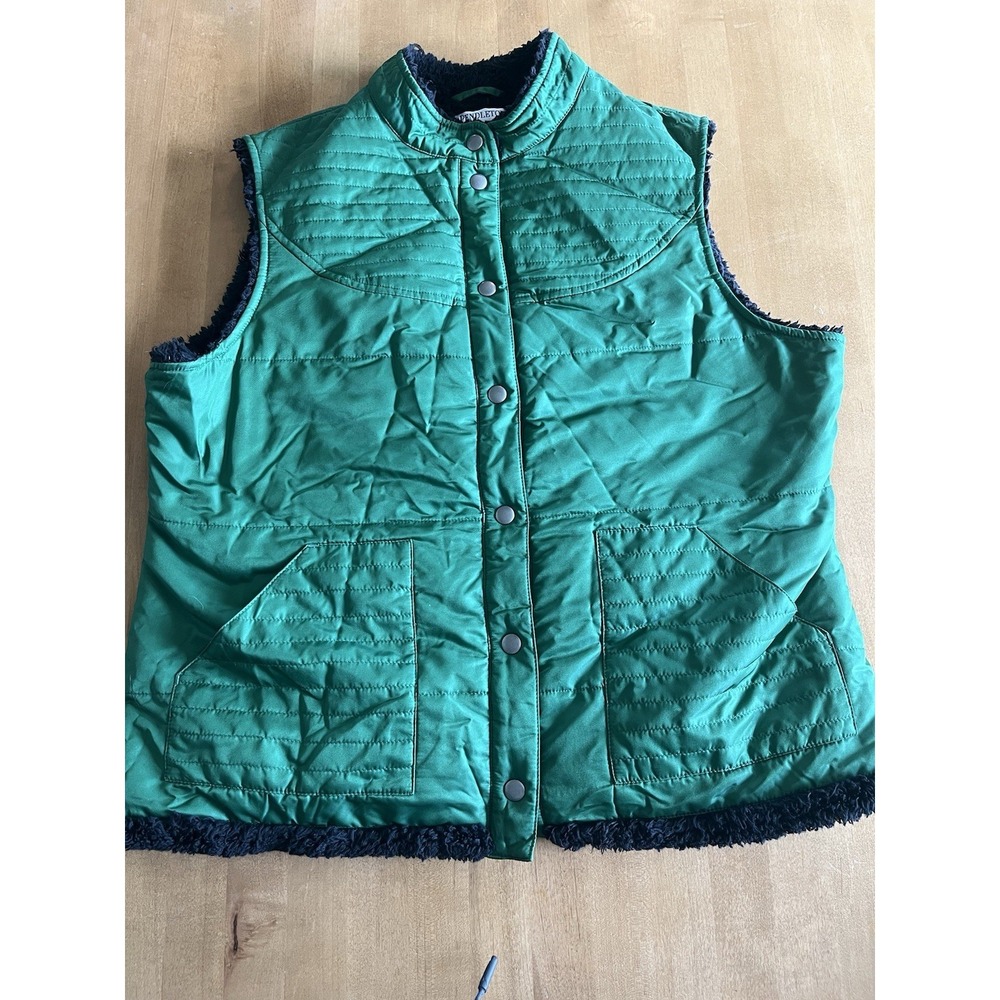Vtg Pendleton Womens Green Black Sherpa Vest Size XL Puffy‎ Country